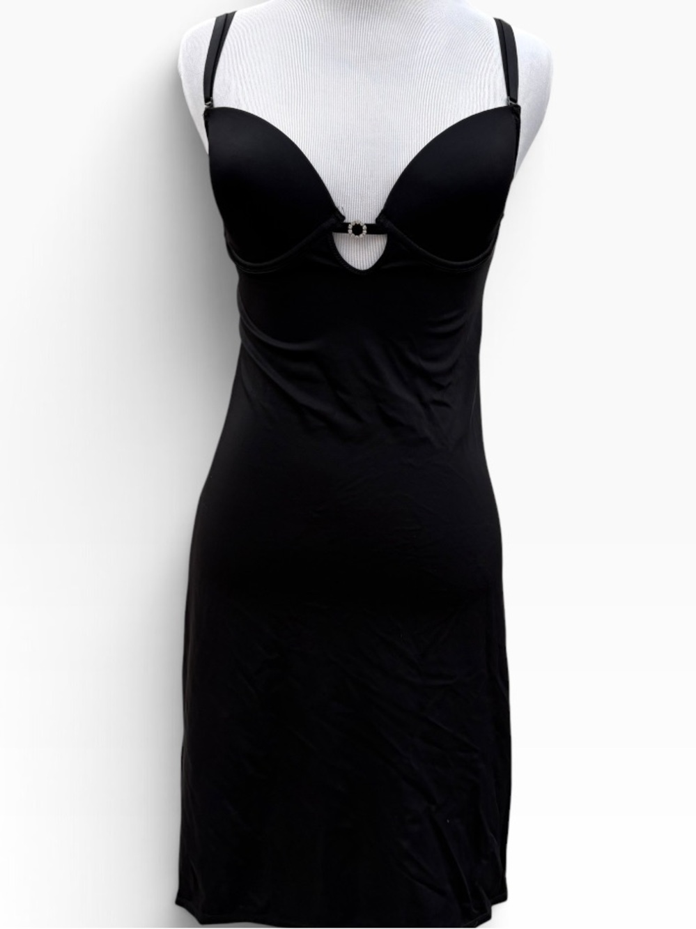 Vintage Jessica Black Sleek Slip with Built-In Bra